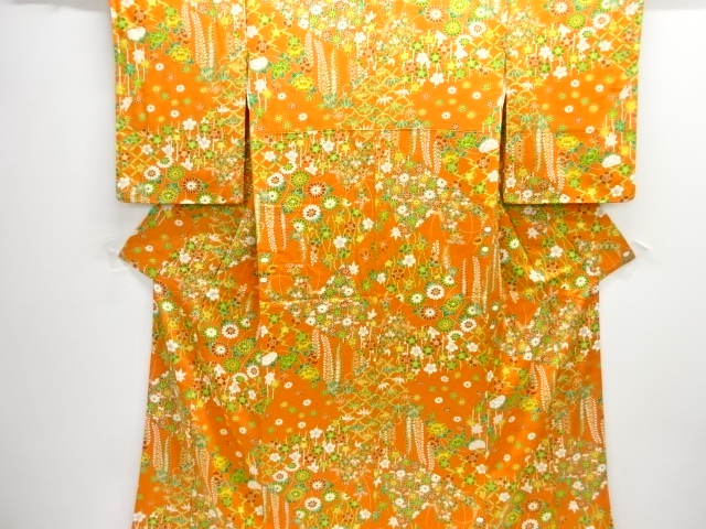 切りばめ風　草花模様小紋着物